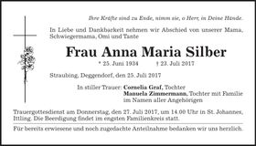 Traueranzeige Anna Maria Silber