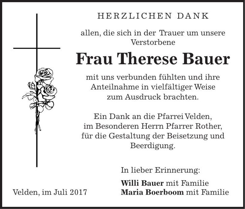 Traueranzeige Therese Bauer