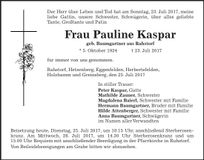 Traueranzeige Pauline Kaspar