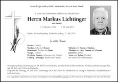 Traueranzeige Markus Lichtinger