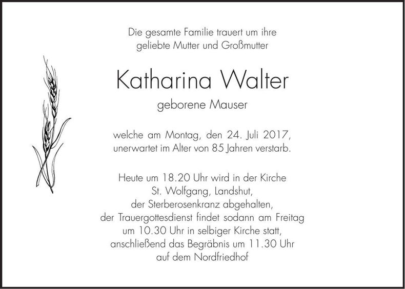 Traueranzeige Katharina Walter
