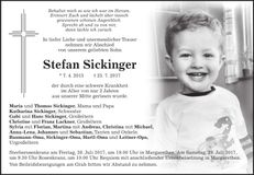 Traueranzeige Stefan Sickinger
