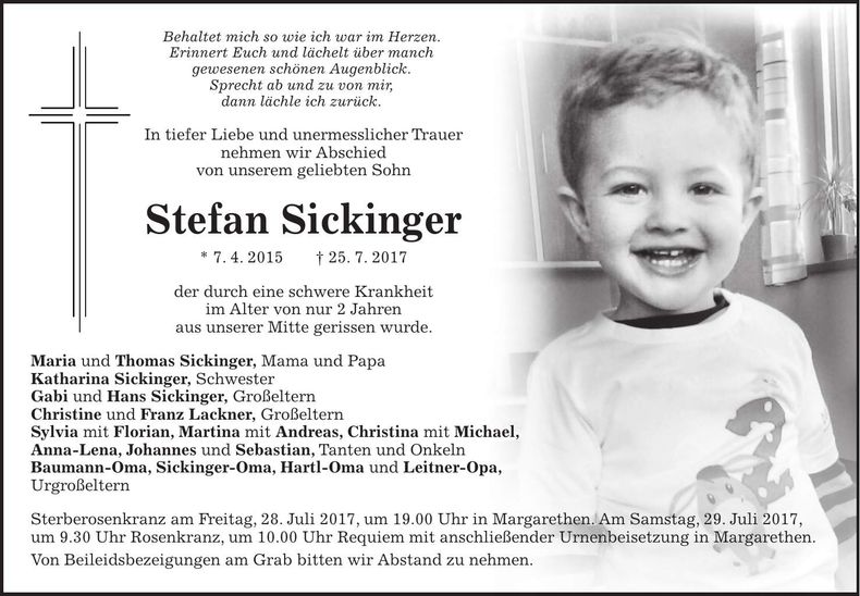 Traueranzeige Stefan Sickinger