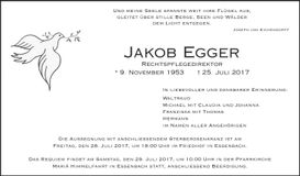 Traueranzeige Jakob Egger