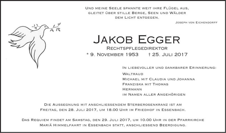 Traueranzeige Jakob Egger