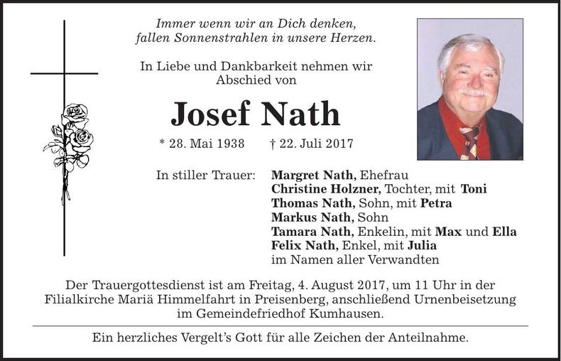 Traueranzeige Josef Nath