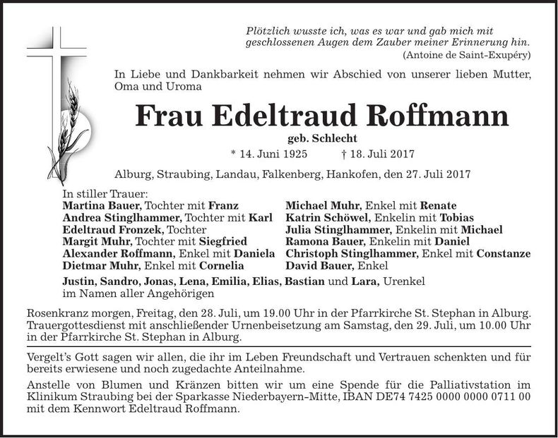 Traueranzeige Edeltraud Roffmann