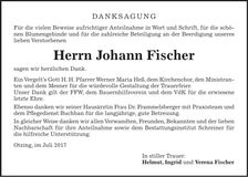 Traueranzeige Johann Fischer