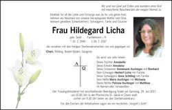 Traueranzeige Hildegard Licha