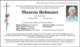 Traueranzeige Theresia Hobmaier