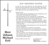 Traueranzeige Johann Michael Ertl