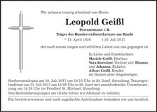 Traueranzeige Leopold Geißl