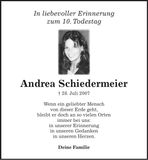 Traueranzeige Andrea Schiedermeier