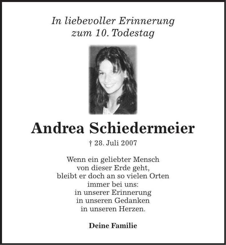 Traueranzeige Andrea Schiedermeier