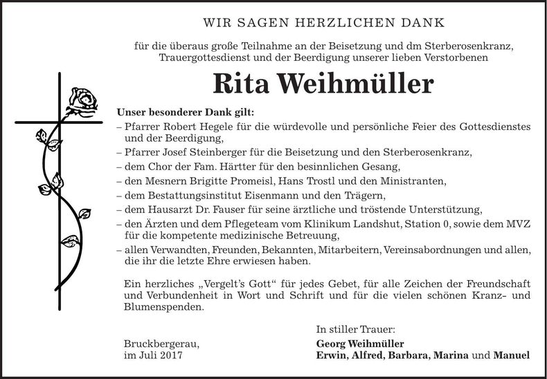 Traueranzeige Rita Weihmüller