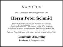 Traueranzeige Peter Schmid