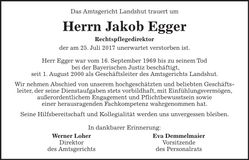 Traueranzeige Jakob Egger