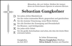 Traueranzeige Sebastian Gangkofner