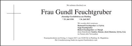Traueranzeige Gundl Feuchtgruber
