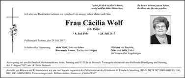 Traueranzeige Cäcilia Wolf