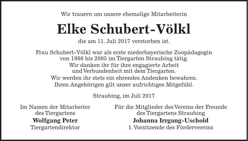 Traueranzeige Elke Schubert-Völkl