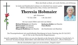 Traueranzeige Theresia Hobmaier
