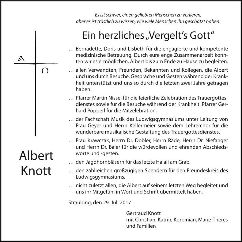 Traueranzeige Albert Knott