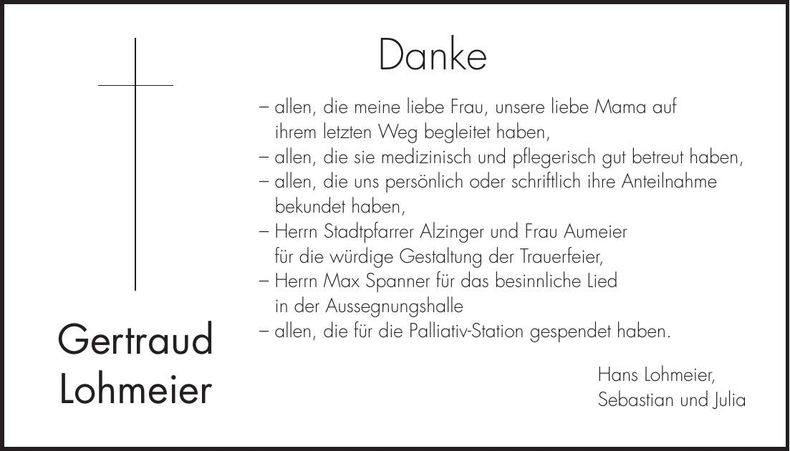 Traueranzeige Gertraud Lohmeier