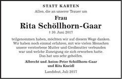 Traueranzeige Rita Schöllhorn-Gaar