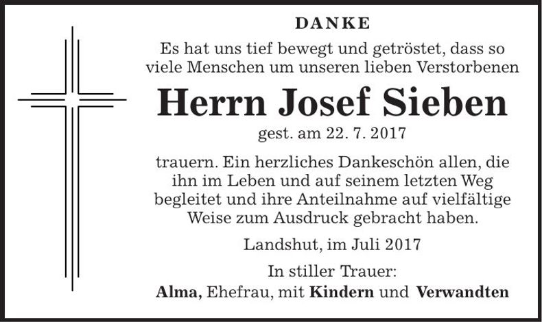 Traueranzeige Josef Sieben