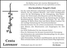 Traueranzeige Centa Lorenzer