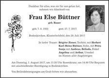 Traueranzeige Else Büttner