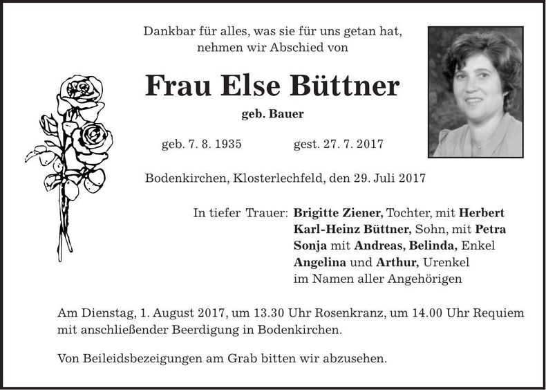Traueranzeige Else Büttner