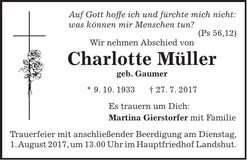 Traueranzeige Charlotte Müller