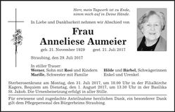 Traueranzeige Anneliese Aumeier