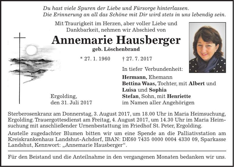 Traueranzeige Annemarie Hausberger