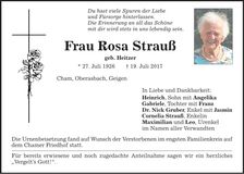 Traueranzeige Rosa Strauß