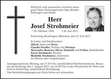 Traueranzeige Josef Strohmeier