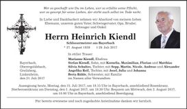 Traueranzeige Heinrich Kiendl