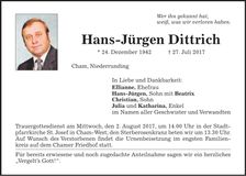 Traueranzeige Hans-Jürgen Dittrich