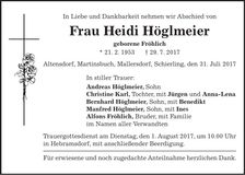 Traueranzeige Heidi Höglmeier