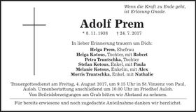 Traueranzeige Adolf Prem