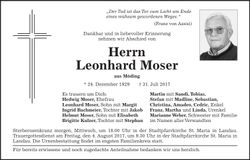 Traueranzeige Leonhard Moser
