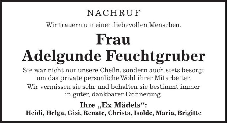 Traueranzeige Adelgunde Feuchtgruber