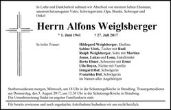Traueranzeige Alfons Weiglsberger