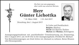 Traueranzeige Günter Lichottka