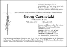 Traueranzeige Georg Czernetzki