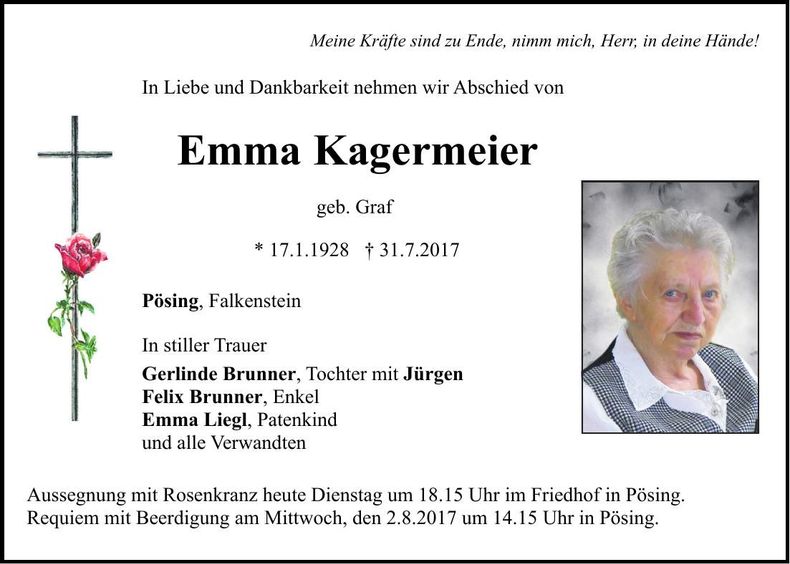 Traueranzeige Emma Kagermeier