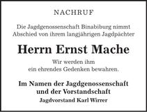 Traueranzeige Ernst Mache