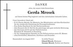 Traueranzeige Gerda Mrosek
